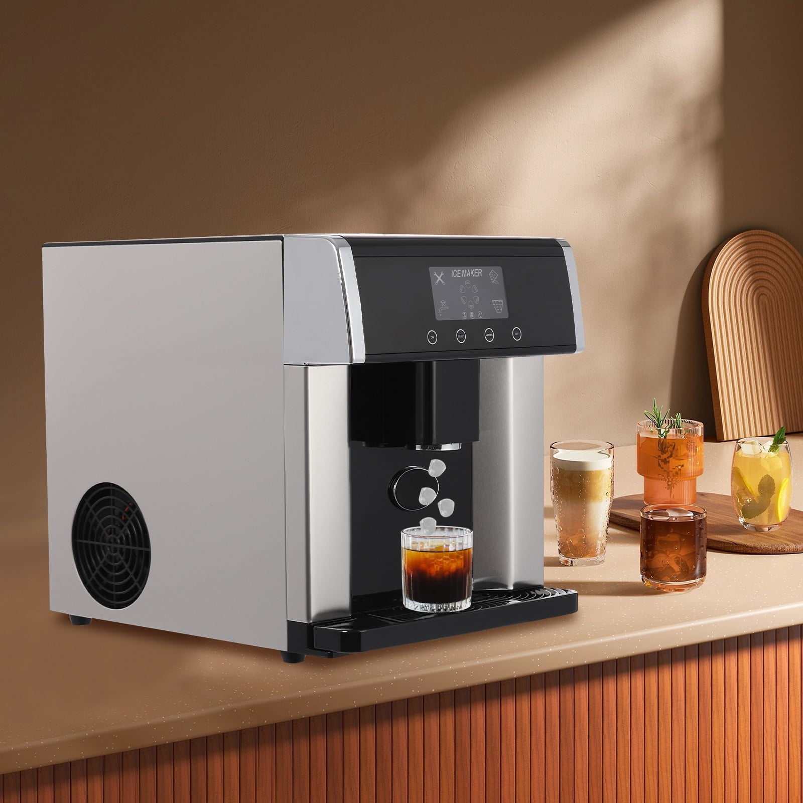 1 PCS Silver+Black Countertop Ice Maker Dispenser, 2-in-1 Ice Water Maker, Electric Ice Dispenser