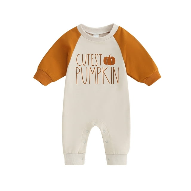 SUNSIOM Barboteuse Bébé Halloween Manches Longues Raglan Col Rond Imprimé Citrouille Combinaison Vêtements Nouveau-Né