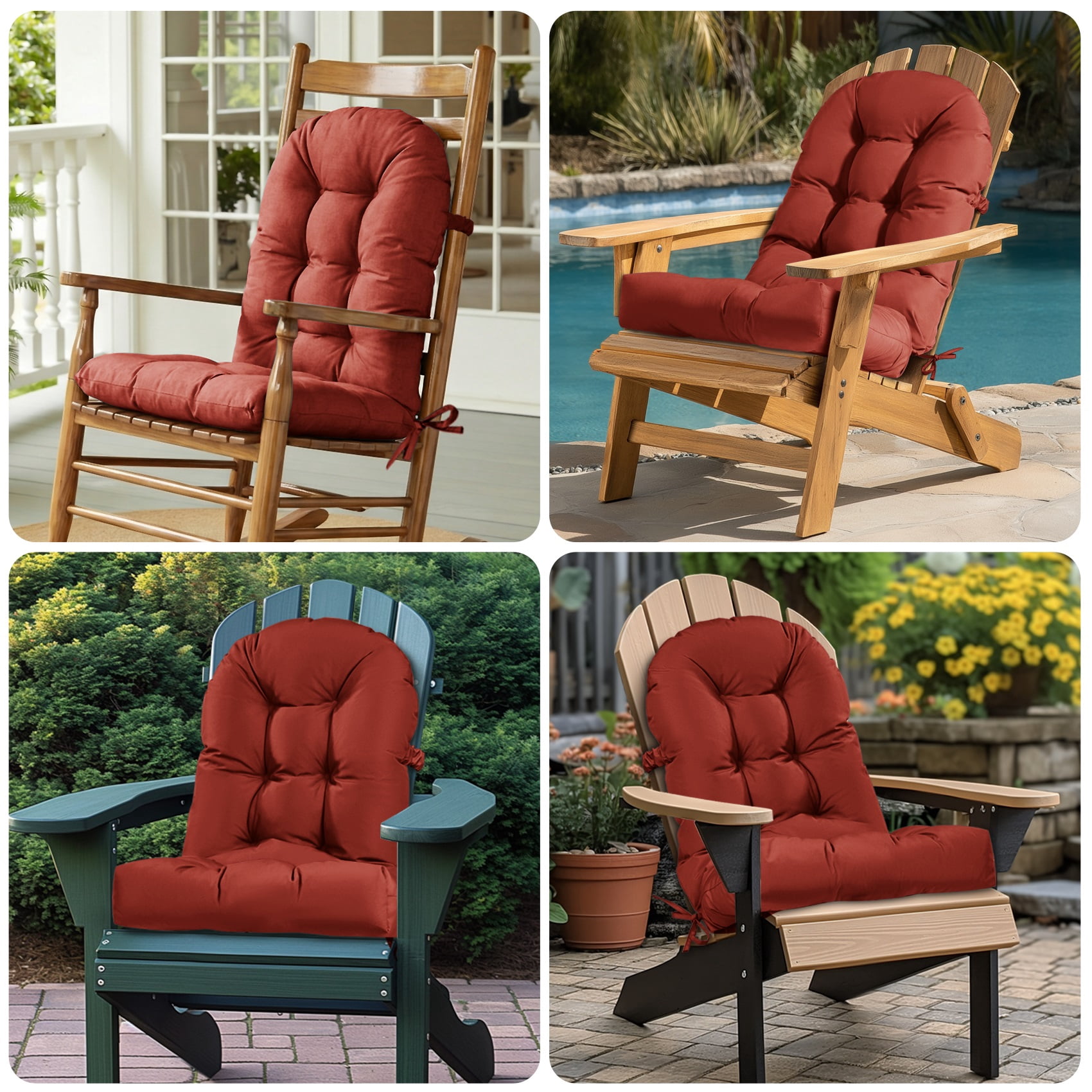Millsilo Outdoor Rocking Chair Cushion 44" x 19" x 4", Summer Patio High Back Rocker Cushion, Water-Resistant, UV Fade-Resistant, Non-Slip Bottom, Red