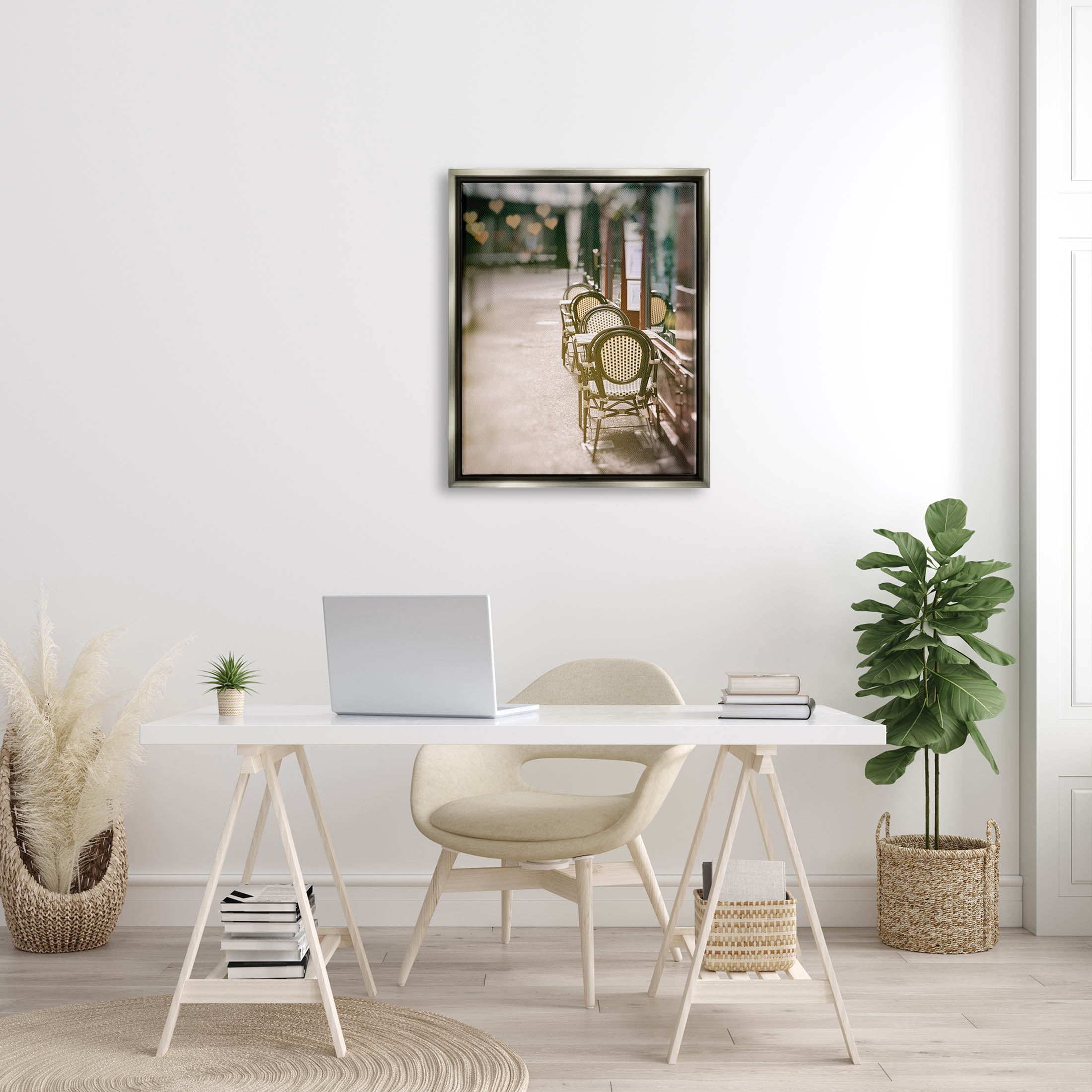 Outdoor Town Cafe Seats Town & City Photograph Luster Gray Framed Art Print Wall Art