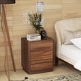 thumbnail image 5 of COZAYH Modern 3 Drawer Nightstand with Push-to-Open Drawers, Mid-Century Bedside Table with Raised Base for Bedroom, Oval Groove Panel Front, Dark Walnut Color, 5 of 8