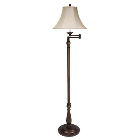 62 in. Rusted Swing Arm Floor Lamp with Champagne Bell Shade