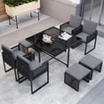 thumbnail image 4 of Costway 9 PCS Patio Dining Set with PE Rattan Chairs Tempered Glass Table and Ottomans, 4 of 10