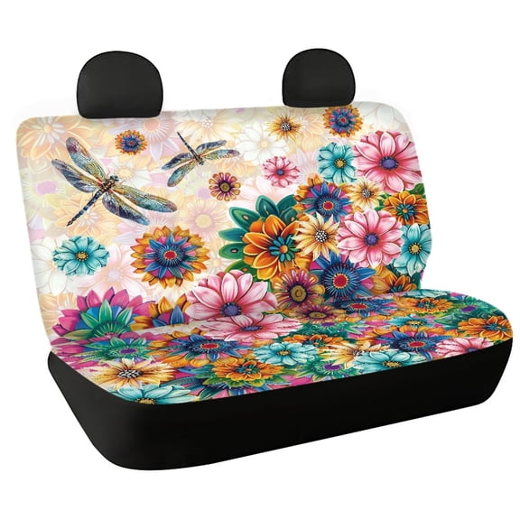 FUIALDOLG Dragonfly Floral Full Wrap Car Seat Cover for Car Interior Automotive, Comfortable Rear Bench Seat Covers Stretch Car Back Seat Cover Protectors
