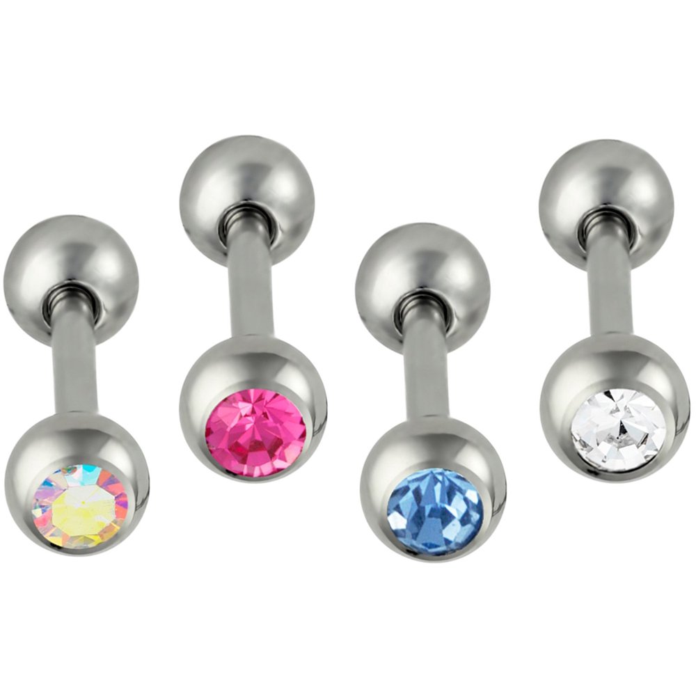 Forbidden Body Jewelry Set of 4 Cartilage Earring Studs 16g 1/4" Surgical Steel CZ Stud