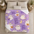 thumbnail image 4 of draped fantasy figure Costume Cats With Pumpkin confection illustrations Buckets, Soft Flannel Blanket, Pastel autumn celebration Cartoon Home Decor for Bedroom and Living Room, Housewarming Gift, 4 of 7