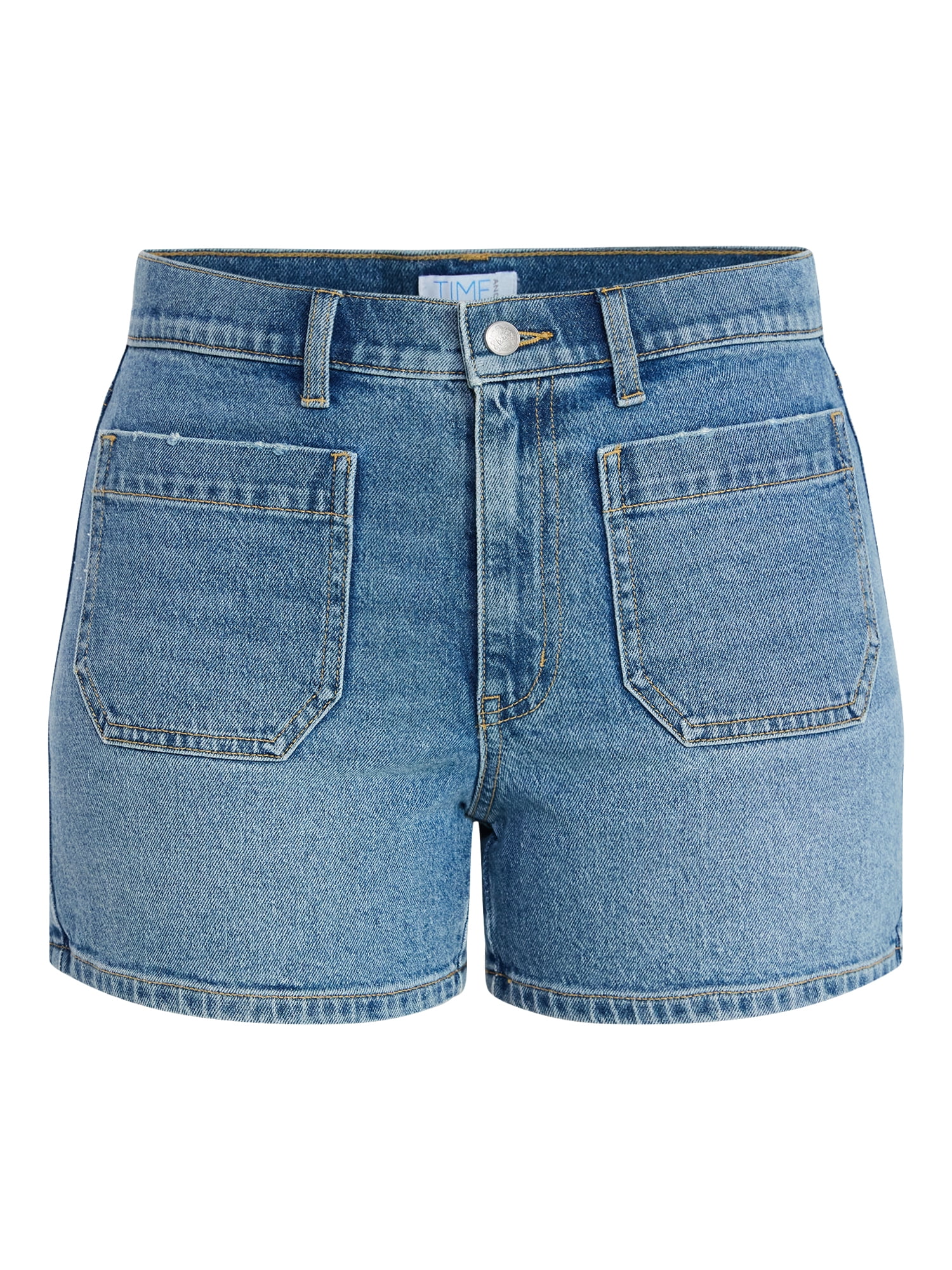 Time and Tru Women's High Rise Patch Pocket Denim Shorts, 4" Inseam, Sizes 0-20