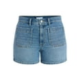 thumbnail image 6 of Time and Tru Women's High Rise Patch Pocket Denim Shorts, 4" Inseam, Sizes 0-20, 6 of 6