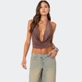 thumbnail image 5 of Women'S Halter Tops Deep V Neck Sleeveless Halter Lace-Up Outing Tops Y2K Summer Street Style Brown S, 5 of 8