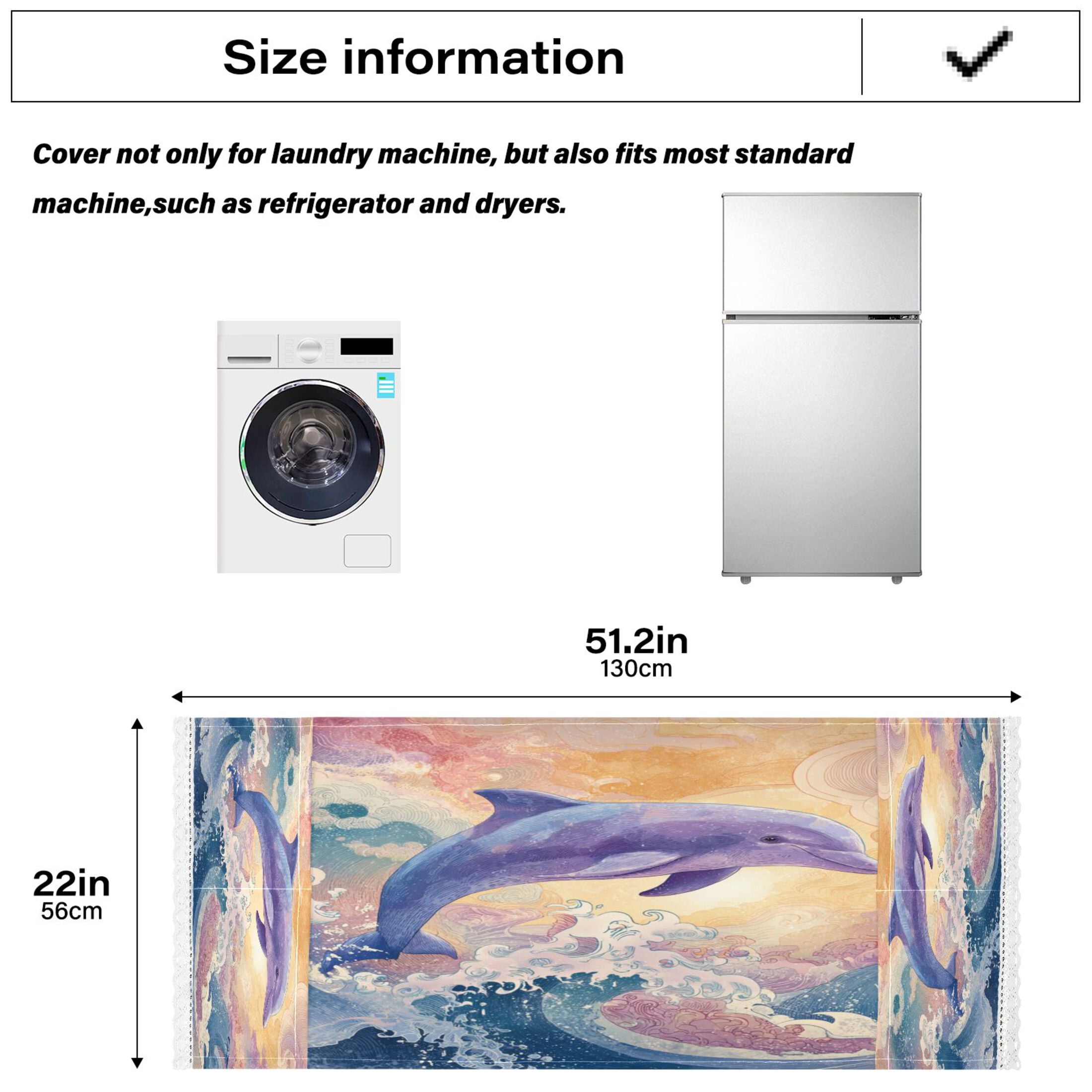 Washing Machine Cover 51.2x22in, Durable Polyester Dust Cover with Lace Trim and Side Pocket for Appliances Dolphin