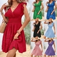 thumbnail image 3 of EASYBRA Women V Neck Pleated Mini Dress Sleeveless High Waist Summer Elegant Casual Dress, 3 of 4
