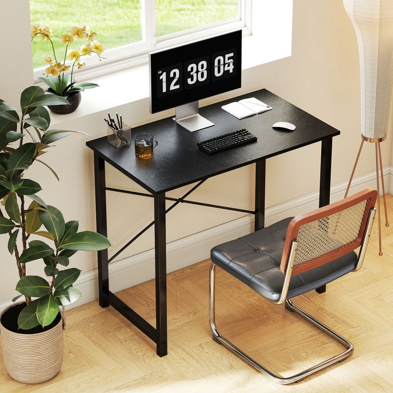 CONCETTA Computer Desk, 40 Inch with Storage Bag and Iron Hooks for Home, Office, Black