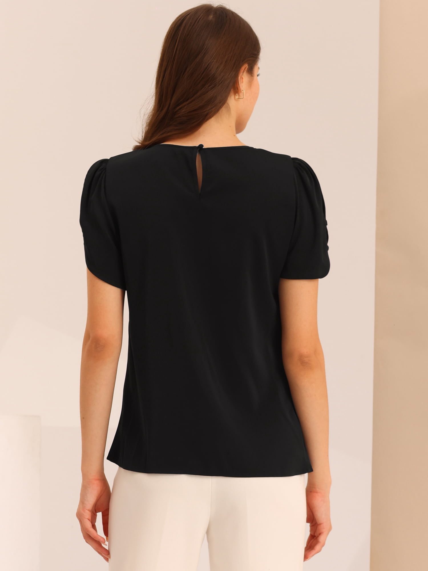 DARING DIVA Cut-Out Split-Neck Blouse Slashed Cuffs Top XS Black
