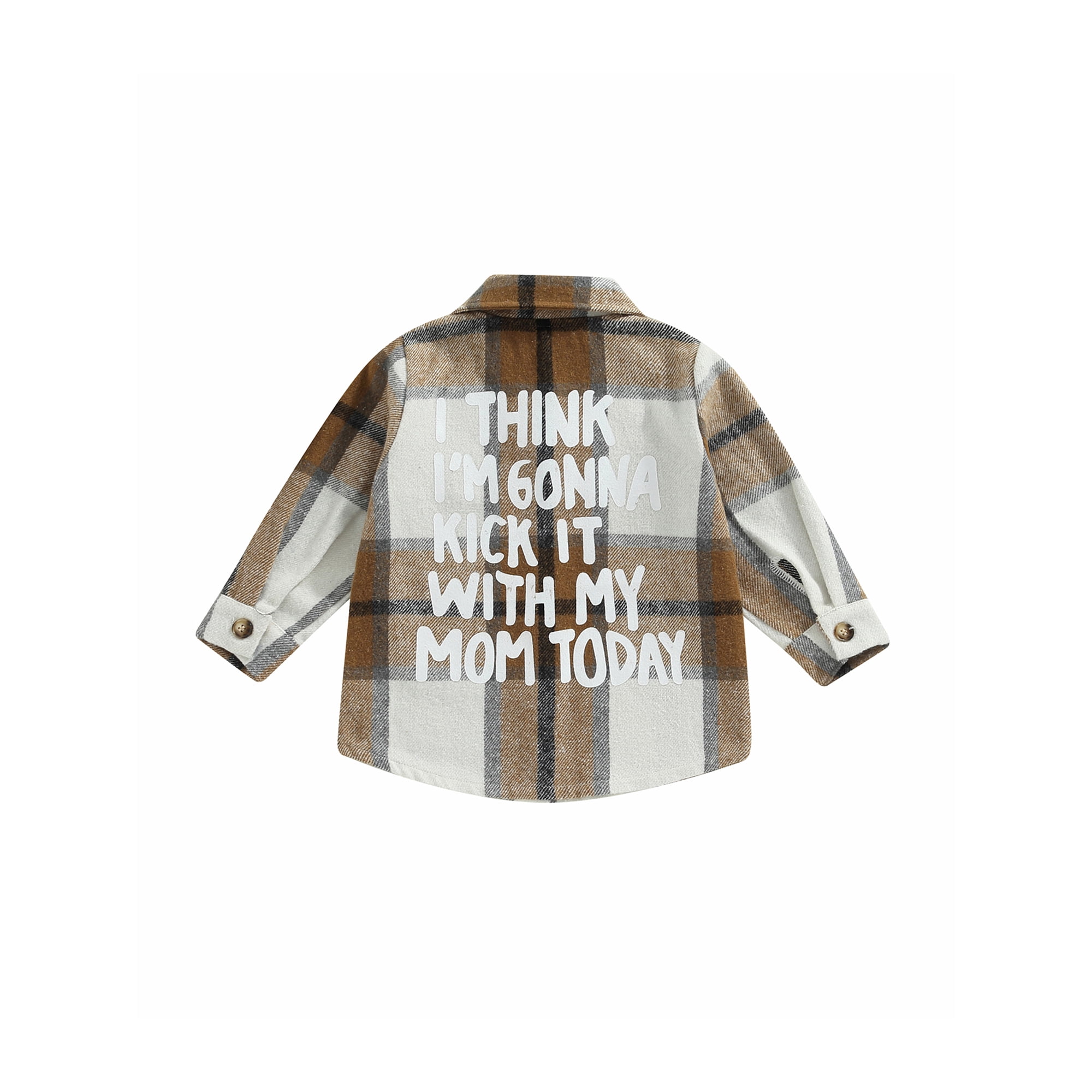 Wybzd Toddler Baby Boys Girls Flannel Plaid Shirts Long Sleeve Lepel Button Down Back Letters Print Coat Tops Outwear Brown 1-2 Years, Infant Unisex