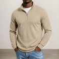 thumbnail image 4 of Domuza Mens Waffle‑Knit Quarter‑Zip Sweater, Stand Collar Long Sleeve Pullover, Ribbed Cuffs Casual Sweatshirt, Loose‑Fit Fashion Polo Tops, 4 of 8
