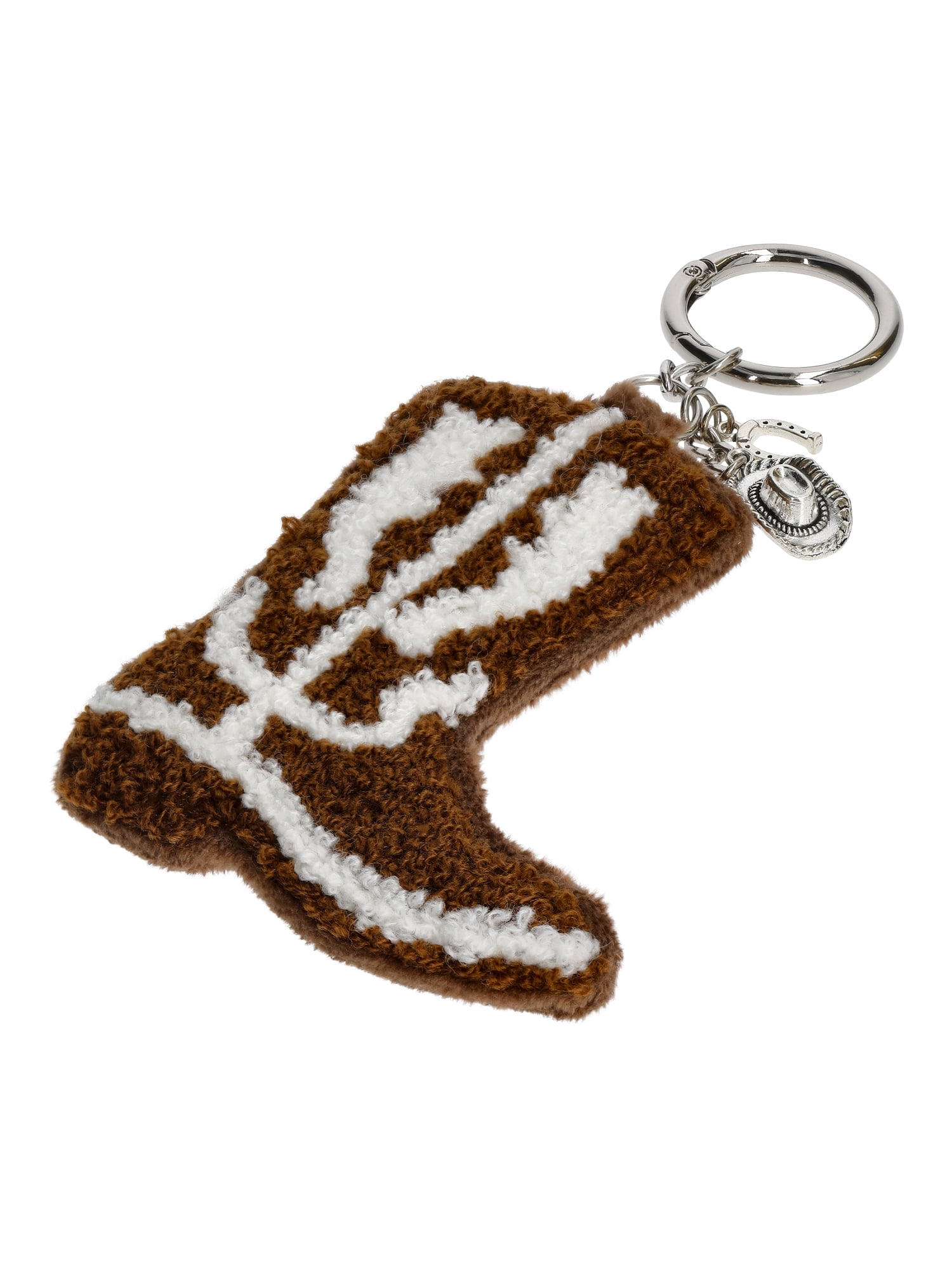 No Boundaries Women's Plush Cowboy Boot Bag Charm, Brown