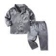thumbnail image 2 of 2-Piece Silk 𝐏ajamas Set for Kids Toddler Boys Girls Long Sleeve Satin 𝐒leepwear Button Down Shirt+Pants Baby Outfit, 2 of 4