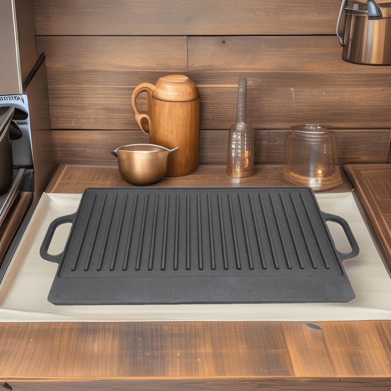 Cast Iron Grill Pan, Reversible Double-Sided Griddle for Camping, Thickened Rectangular Steak Frying Pan