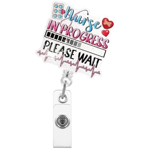 Nurse in Progress Please Wait Badge Reels Retractable Glitter with Clip, Funny Badge Holder for Nurse Nursing Student, Future Nurse Gifts, Graduation Gifts for Nurse$$Office