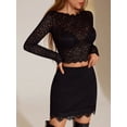thumbnail image 5 of VBVC Women's Floral Lace Long Sleeve Crop Top , Ladies' Sheer Scalloped Trim Blouse , Breathable Party Clubwear Tops For Women,Black,S-XL, 5 of 8