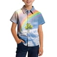 thumbnail image 3 of BiZtdJrK Boys Vacation Shirts Funny Shamrock Graphic Short Sleeve Button Down Shirt Lapel Trendy Travel Beach Summer Shirts St. Patrick's Day Clothes Multicolor 130, 3 of 8