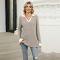 thumbnail image 4 of SWSMCLT Women's Long Sleeve Pullover Sweater Soft Pullover Loose Spring Spandex Top Warm Fashion Casual V Neck Cozy Work Khaki Large, 4 of 5