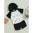 thumbnail image 3 of TSEXIEFOOFU Baby Boys Summer Outfits Cactus Bull Head Print Short Sleeve Hooded T-shirt and Casual Elastic Shorts Set, 3 of 9