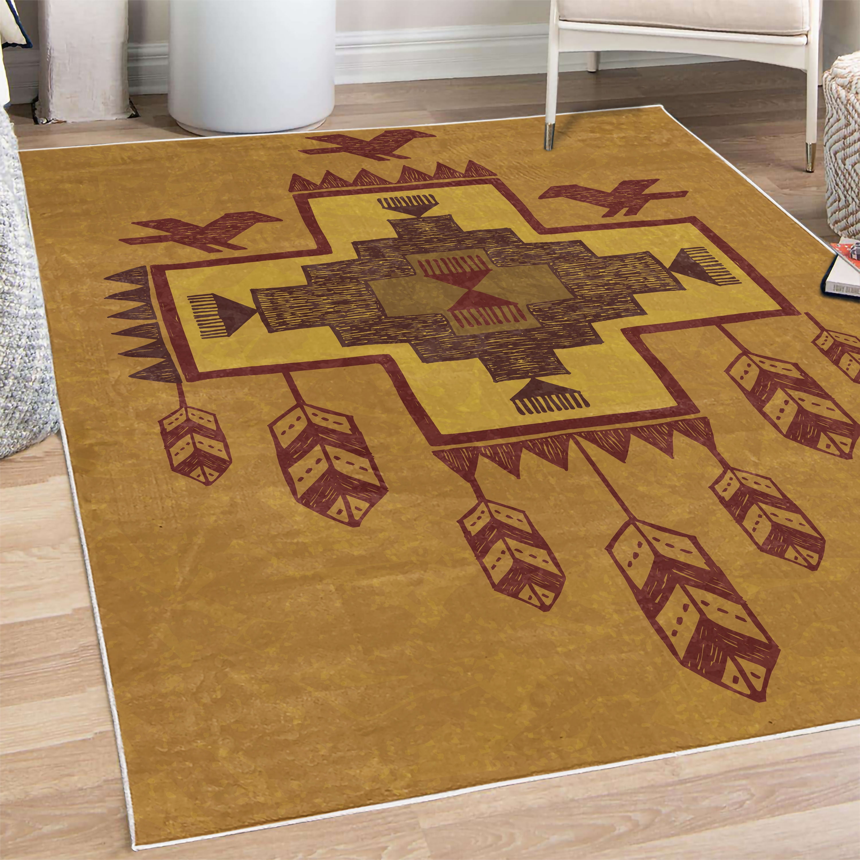 Tribal Decorative Rug, Hand Drawn Dreamcathcher Folkloric Birds Image ...