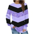 thumbnail image 2 of Fznquz Long Sleeve Crewneck Sweatshirts Women Winter Purple Pullover Tops Casual Striped Loose Fit 2025 Fall Fashion, 2 of 5