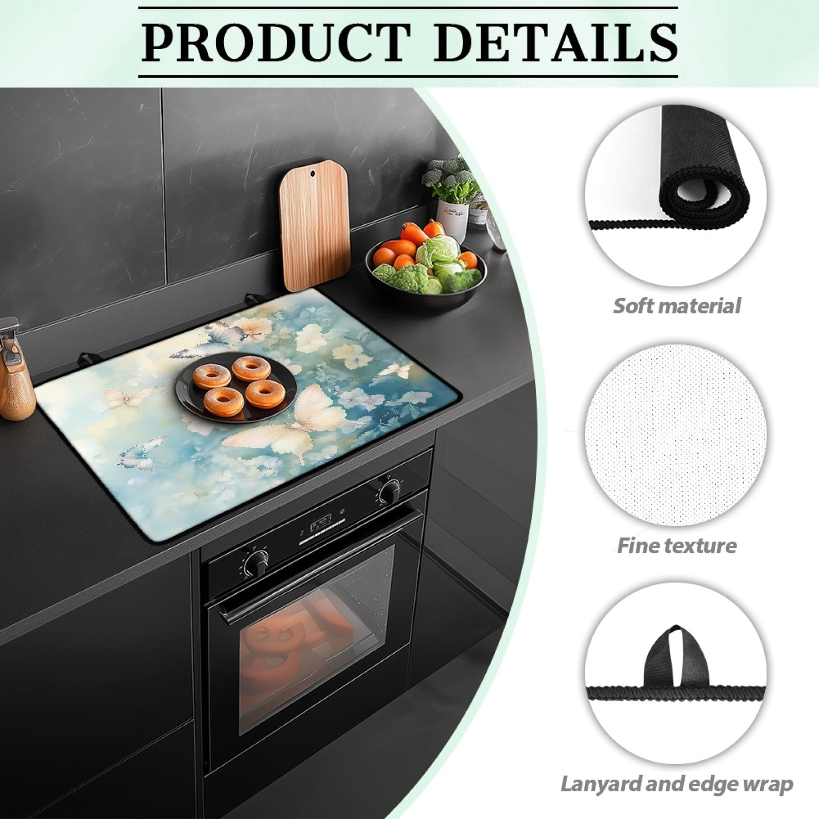 Renewold Ceramic Glass Stove Top Cover Stove Mat Stove Burner Cover Multipurpose Rubber Desk Saver Pad Washer Dryer Top Cover Range Cover for Counter Top, Butterfly Flower Blue