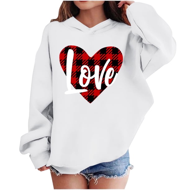Sudadera con capucha y estampado de corazón de San Valentín, sudadera de manga larga para niños y niñas, chaqueta para niñas de talla mediana y grande.