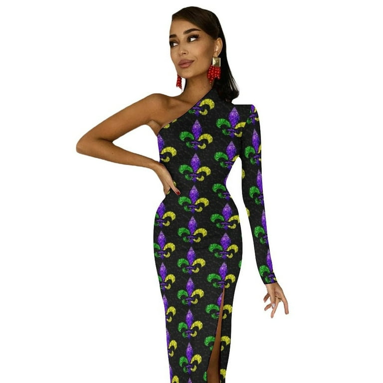 Mardi Gras Fleur-de-lis Half Dleeve Split Dress elegant and pretty women"s dresses  prom dress - Walmart.com