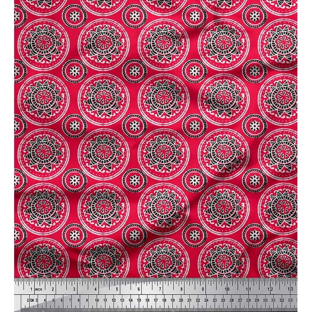 Soimoi Polyester Crepe Fabric Floral Block Print Fabric by The Yard 42 Inch Wide