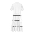 thumbnail image 3 of Summer Dresses for Women, Women's 2024 Boho Dress V Neck Short Sleeve Belted Ruffle Hem A-Line Flowy Maxi Dresses Stripe Beach Sundress, 3 of 5