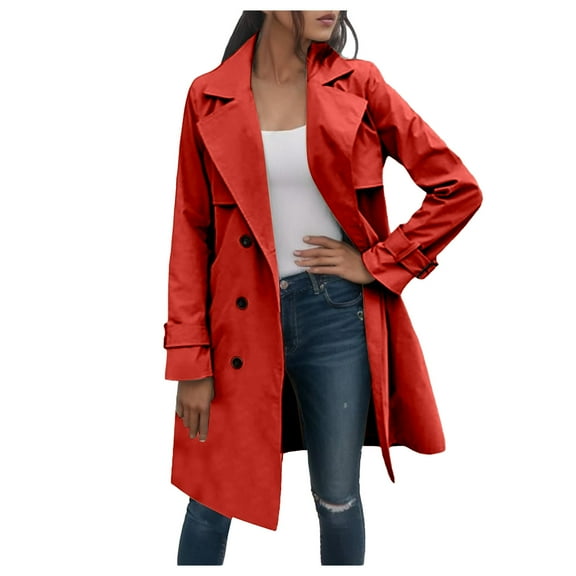 Trench Coat Women Fall Coats Women's Solid Color Thin Double Belted Windscreen Coat Loose Casual Windbreaker Coat