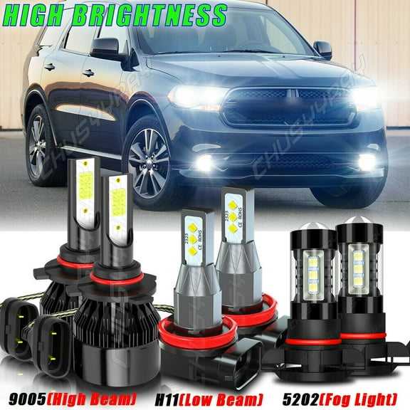For Dodge Durango 2011 2012 2013 LED Headlights High Low Fog Light Combo Bulbs