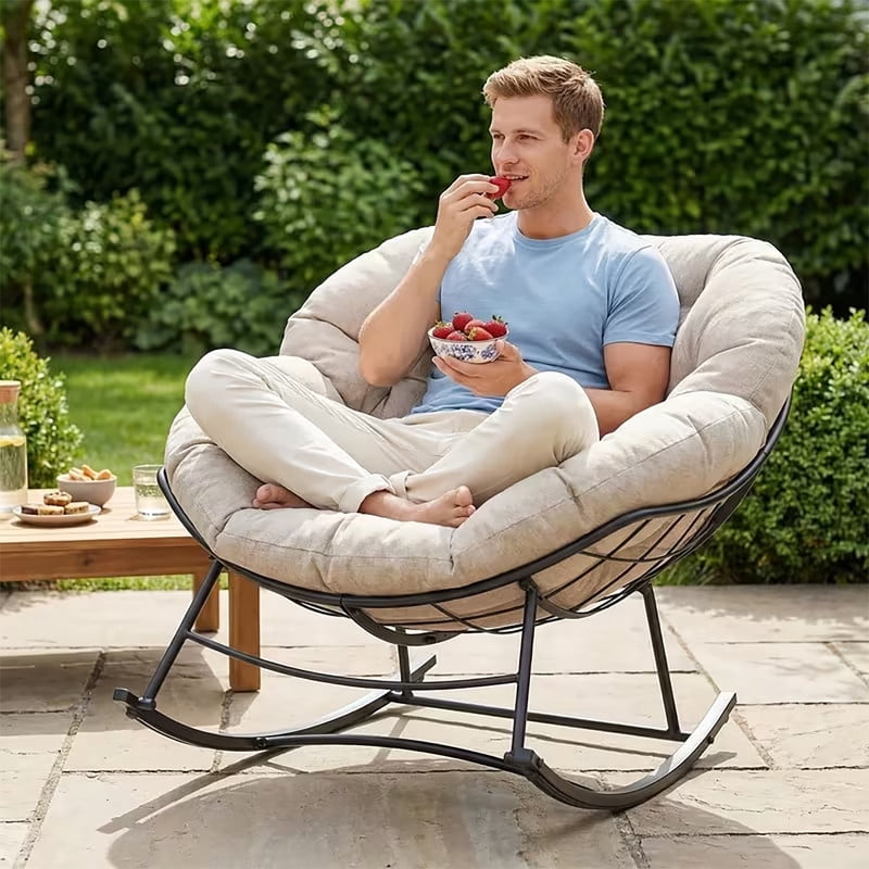 Simenmax Oversized Padded Egg Rocking Chair – 450 lbs Capacity, Anti-Slip Quiet Rocker for Bedroom, Living Room, Balcony & Garden,Beige