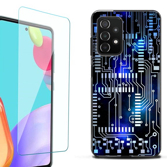 Slim-Fit Flexible TPU Gel Phone Case (black) for Samsung Galaxy A52 5G, with Tempered Glass Screen Protector, by OneToughShield ® - Cosmos Circuit