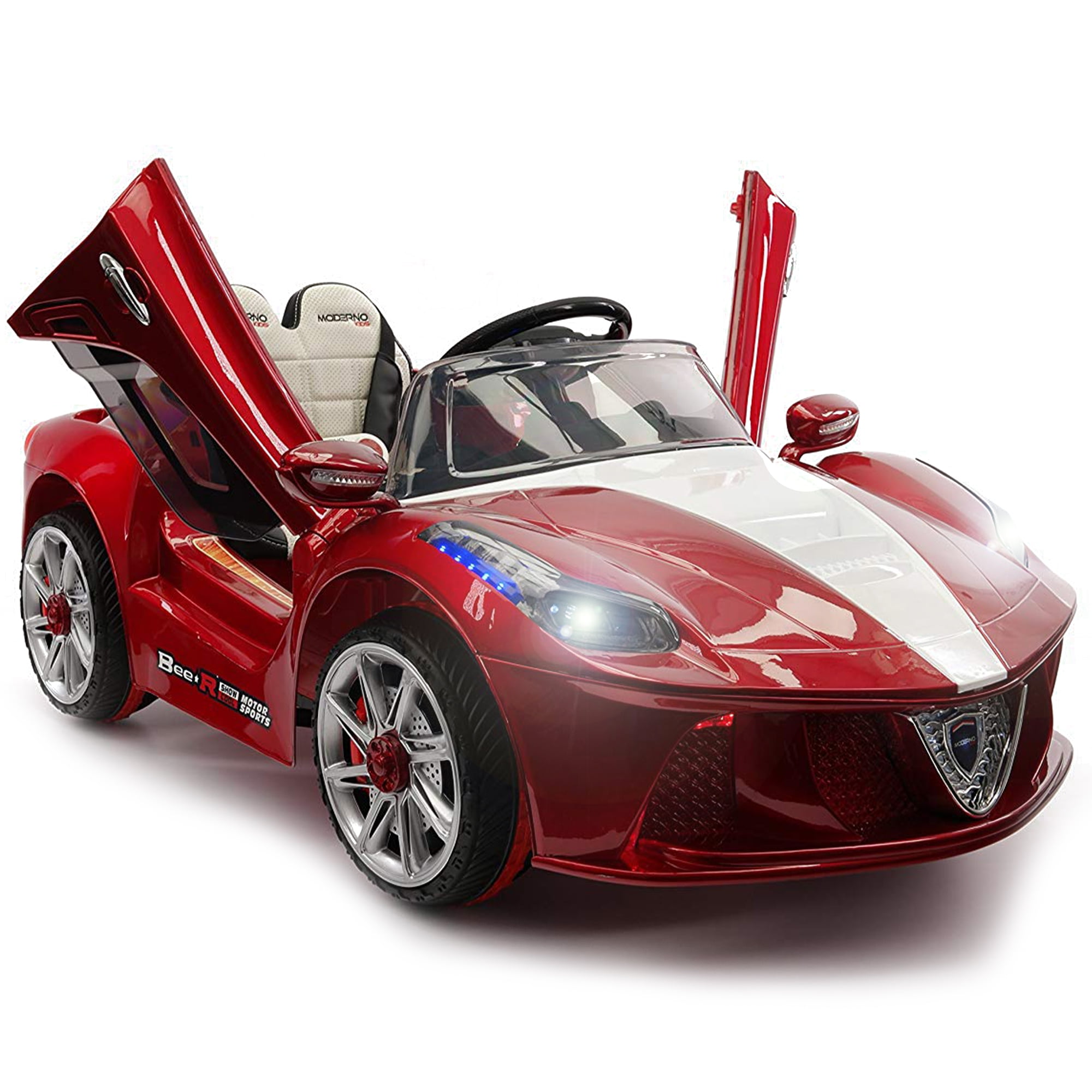2020 Moderno Kids 12V Sports Car Battery Power Ride On Toy w/ Vertical Doors, Leather Seat