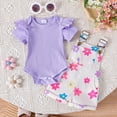 thumbnail image 5 of TOWED22 Toddler Baby Girls Summer Outfit Short Sleeve Ribbed Tops + Flower Suspender Overalls Shorts Set Kids Cute Clothes(Purple,9-12 M), 5 of 9