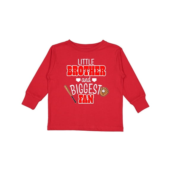 Inktastic Little Brother and Biggest Fan Baseball Glove and Bat Boys Long Sleeve Toddler T-Shirt