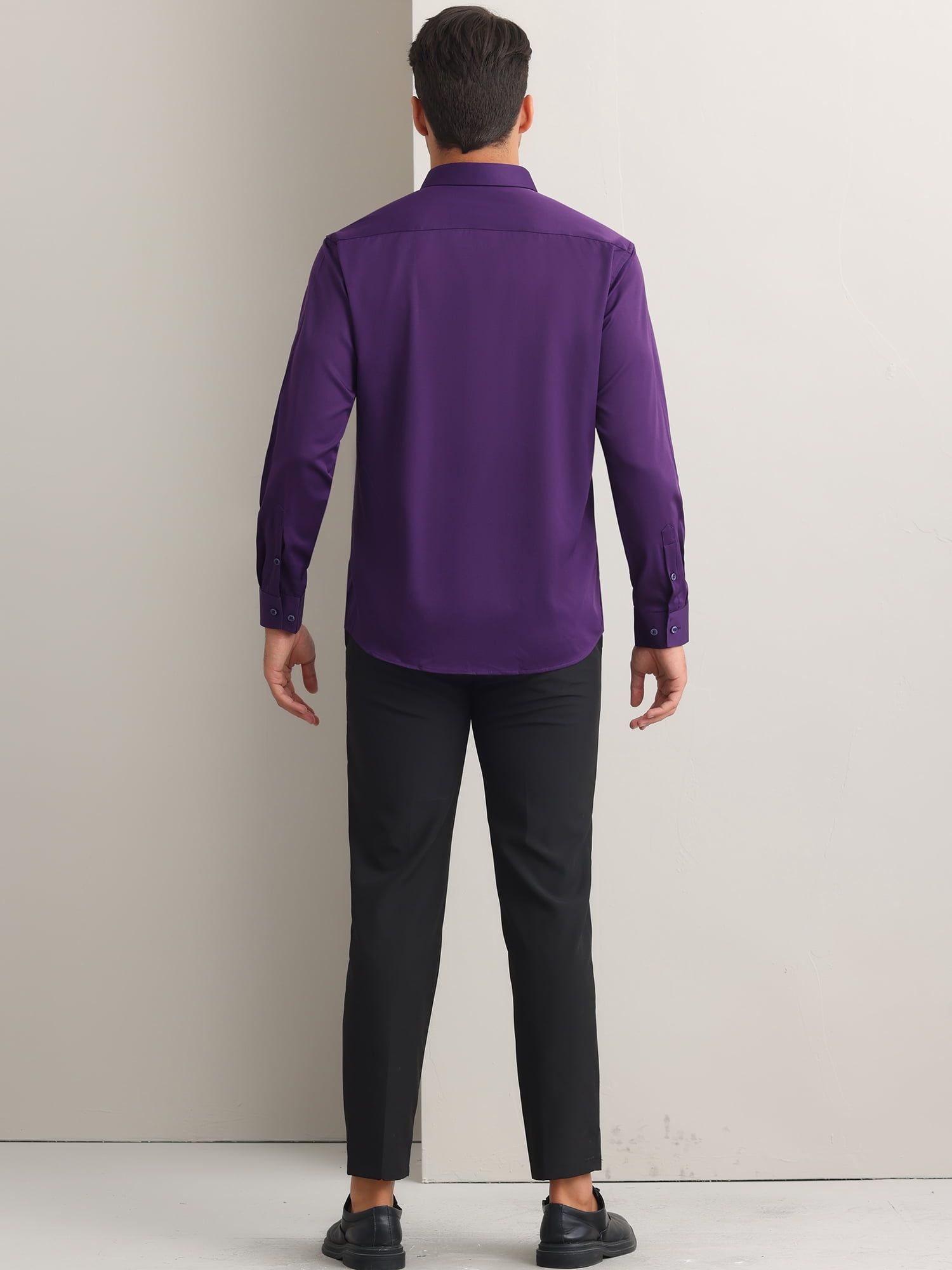 Unique Bargains Men's Long Sleeve Regular Fit Business Button Down Formal Shirt XL Purple