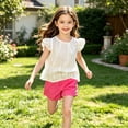 thumbnail image 6 of Girls 2 Piece Outfits Children Summer Sets Little Girls Short Sleeve T Shirt Elastic Waist Drawstring Shorts Solid Color Soft Comfortable Stretchy Sports Hot Pink 10-11 Years, 6 of 7