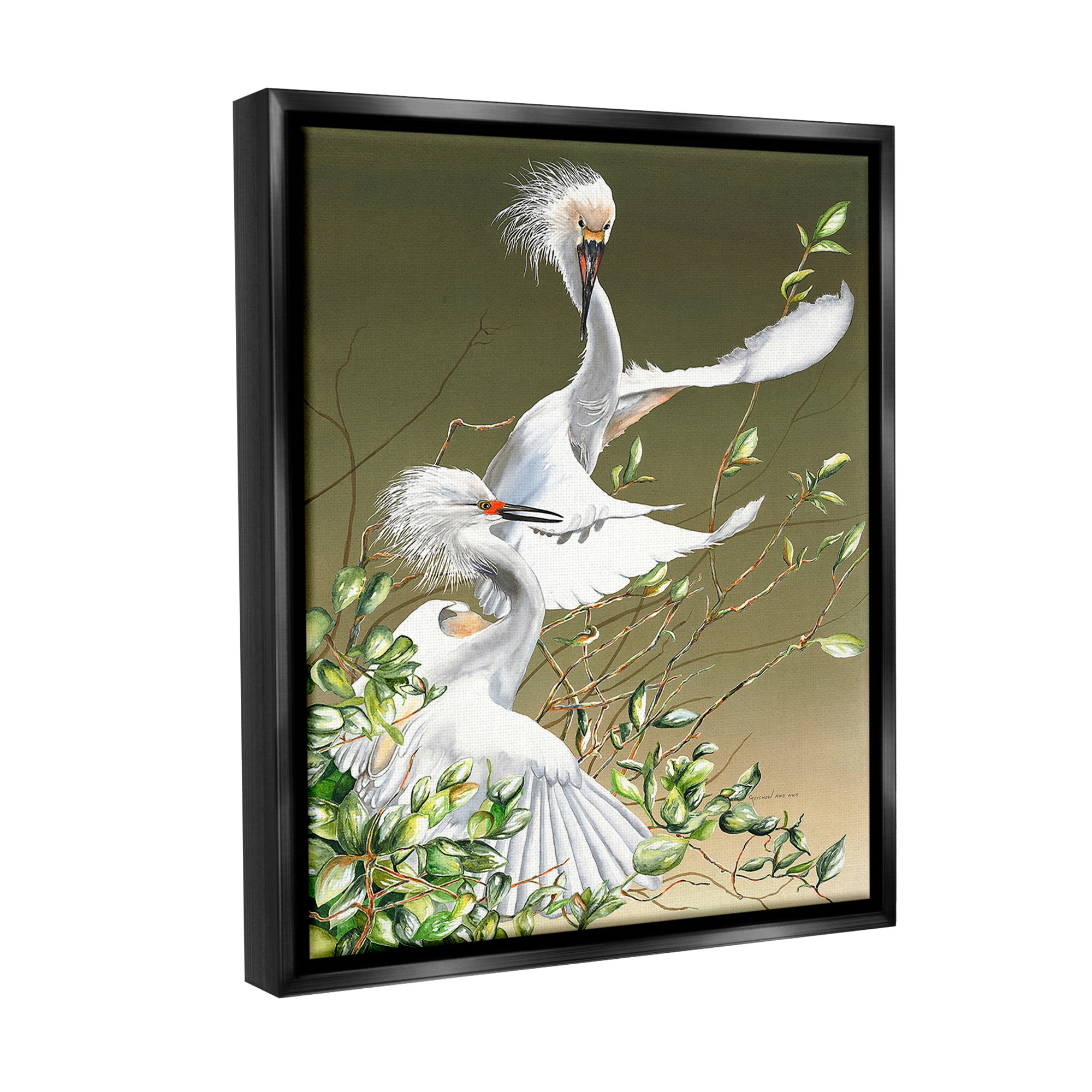 Stupell Industries Egrets Flapping Wings Animals & Insects Painting Black Floater Framed Canvas Art Print Wall Art, 17 x 21