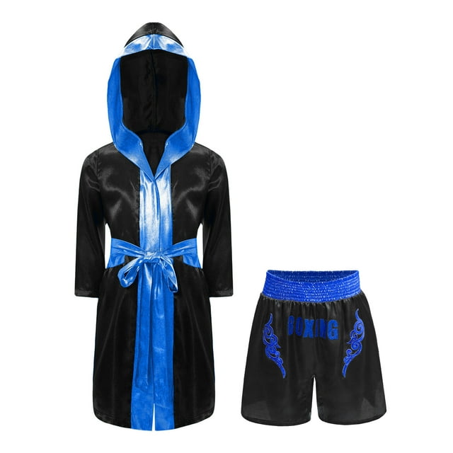 Zaldita Costumes de Boxe pour Enfants Garçons Filles Tenues de Fête 2 Pcs Robe de Boxe et Shorts de Boxe Noir&Bleu 10
