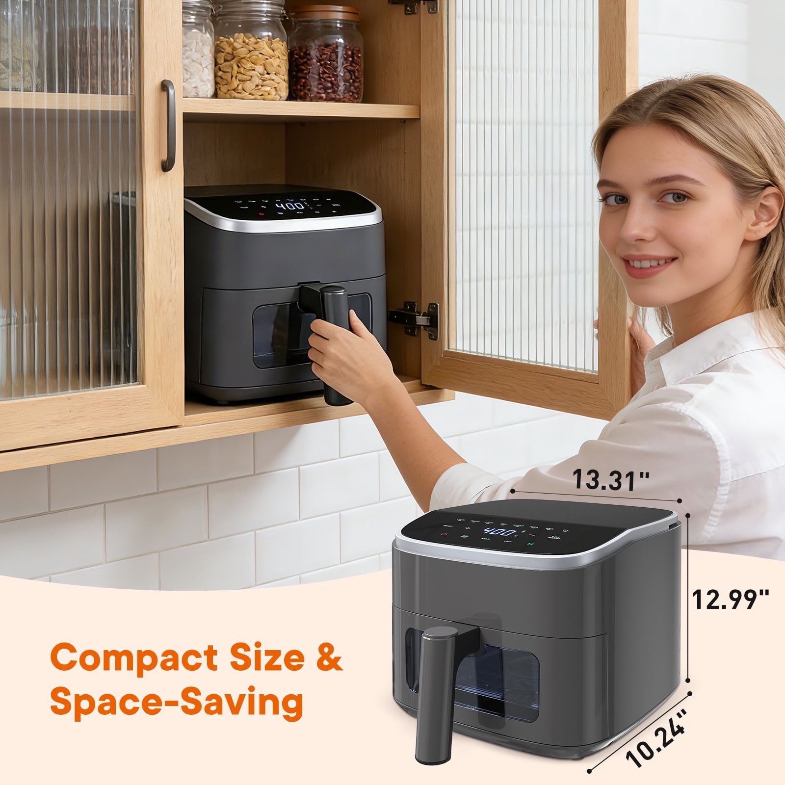 JIOABL 4 Qt Compact Air Fryer, 4-in-1 Air Fry Bake Roast Reheat, Dishwasher-Safe, Gray