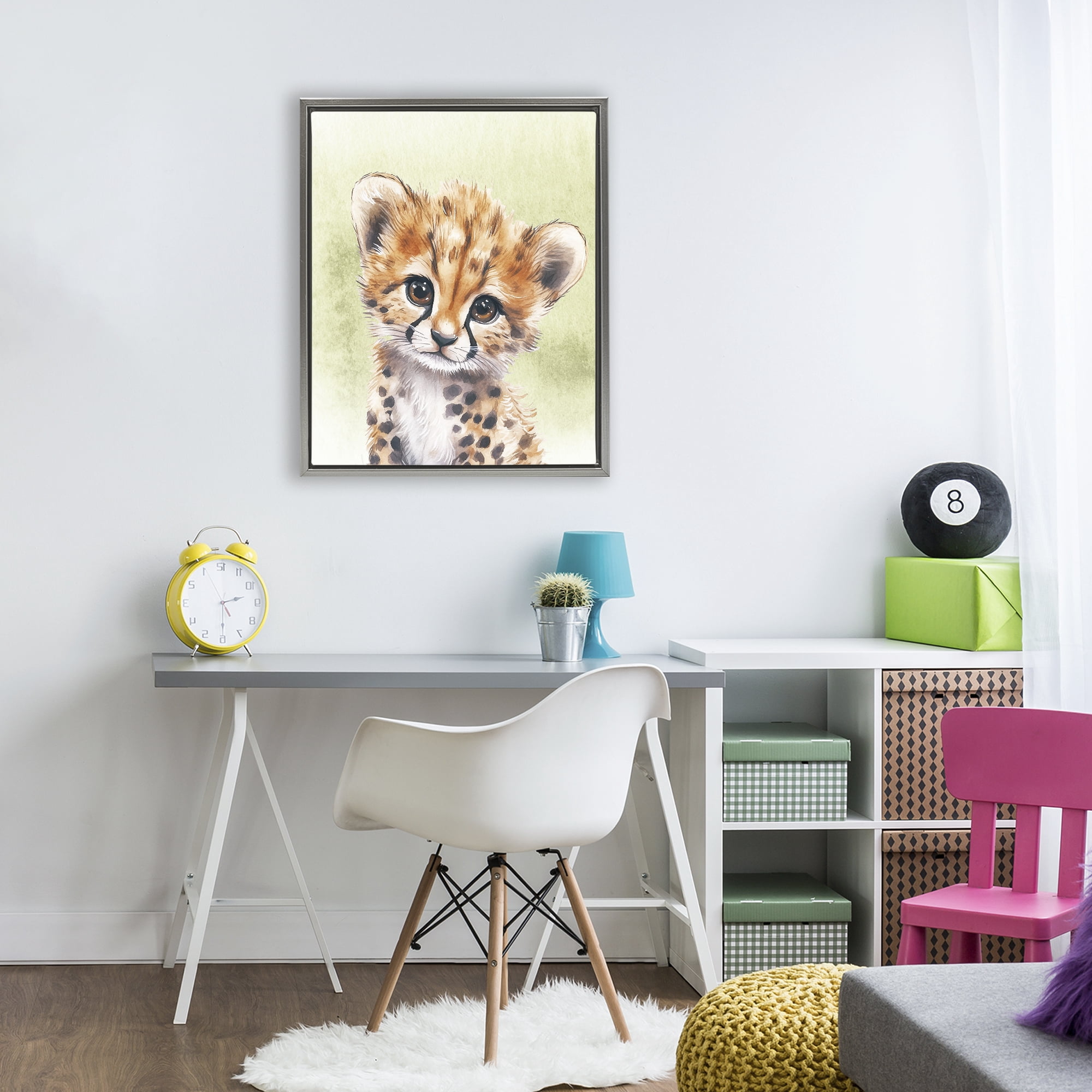Stupell Industries Jungle Friends Baby Cheetah Gray Framed Floater Canvas Wall Art, design by Christine Simpson Art
