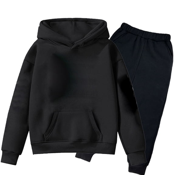 ZHOGXU Children Kids Girls Boys Outfit Long Sleeve Solid Color Pocket Hoodies And Pants Two Piece Comfortable Soft Sets Playwear For Casual Daily Wear,Black,2-3 Years