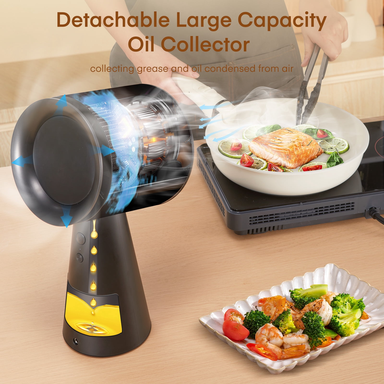 Portable Range Hood, Desktop Range Hood with 3 Speed Exhaust Fan,Low Noise & Large Oil Collection Cup,Detachable Aluminum Filter, 120V Indoor BBQ