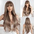 thumbnail image 2 of Peluca Larga De Pelo Castaño Liso Natural Con Flequillo Romo, RUBIO CLARO, 2 of 5